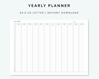 Jahresplaner A4 & US Letter Format - Jahresübersicht | Auf einen Blick Jährlich | Jahreskalender | Jährlicher Tracker | Undatierter Jahresplan
