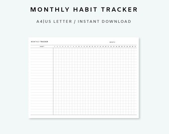 Rastreador de hábitos mensual imprimible - Plantilla de rastreador de hábitos / Rastreador de objetivos mensuales / Planificador de hábitos mensuales / Seguimiento de objetivos / Carta A4
