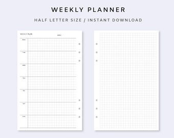 Weekly Planner Printable Vertical - Undated Weekly Planner PDF | Week at a Glance | Minimalist Weekly Agenda | Week on Two Pages Inserts