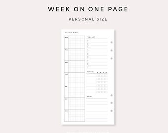 Weekly Planner Printable Personal - Week on one page PDF | Weekly Agenda | Weekly Tracker | Weekly Schedule Page | Minimalist Weekly Inserts
