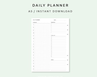 Dagelijkse planner afdrukbare A5 - ongedateerde dagelijkse schema inserts, dagelijkse half uur planner, takenlijst afdrukbare, dagelijkse agenda, Instant Download