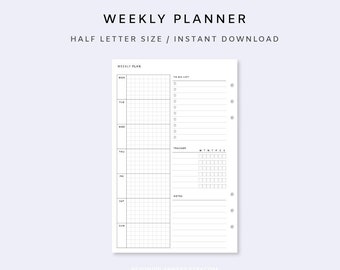 Weekly Planner Printable To Do List - Week on one page | Weekly Agenda | Weekly Tracker Insert | Undated Weekly Template | Minimalist Layout