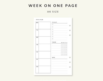 Weekly Planner Printable - Week on one page | Weekly Agenda | Weekly Tracker | Weekly Schedule | Weekly Planner Insert | Minimalist Inserts