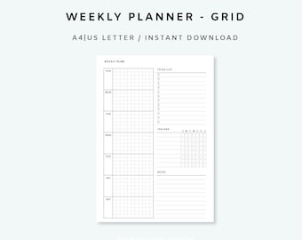 Weekly Planner Printable - Week on one page | Weekly Agenda | Weekly Tracker | Weekly Schedule | Weekly Planner Insert | Minimalist | Letter