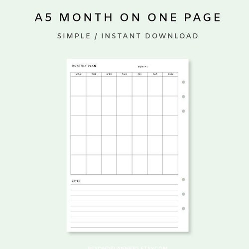 Monthly Planner A5 Printable Inserts Monthly Organizer | Etsy