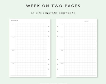 Week on 2 Pages A5 - Weekly Planner Printable Vertical, Week on Two Pages Inserts, Weekly Template, Undated Weekly Planner, Week At A Glance