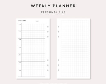 Weekly Planner Printable - Undated Weekly Planner PDF | Weekly Printable Inserts | Minimalist Weekly Page Grid | Vertical Weekly Template