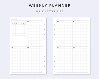 Weekly Planner Printable 2 Page - Week on Two Pages, Week at a Glance, Undated Weekly Template, Weekly Planner Inserts, Mini Calendar, WO2P