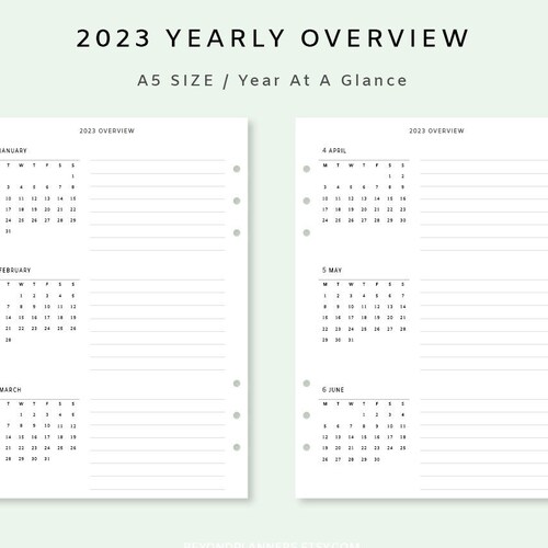 Yearly Overview Printable 2023 Yearly Planner Inserts Year Etsy