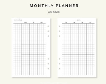 Monthly Planner Printable Minimalist - Month on two Pages | Undated Monthly Planner PDF | Monthly Planner Inserts | Monthly Planner Template