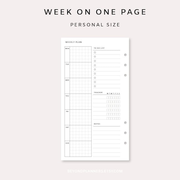 Weekly Planner Printable Personal - Week on one page PDF | Weekly Agenda | Weekly Tracker | Weekly Schedule Page | Minimalist Weekly Inserts