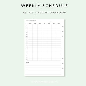 Weekly Schedule Printable Planner A5 - Work Schedule Template | Class Schedule | Weekly School Schedule | Productivity Planner | Minimalist