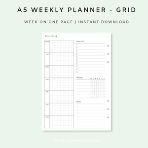 Weekly Planner Printable A5 - Week on One Page PDF | Weekly Agenda ...
