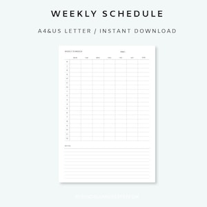 Horario semanal Hora imprimible - Plantilla de planificador semanal / Horario de clase, Horario escolar / Insertos de planificador de productividad / A4, Carta de EE. UU.