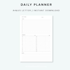 Daily Planner Printable Inserts - Daily Planner Template PDF | Daily Schedule | Hourly Planner | Daily Agenda | Daily Pages a4 | Minimalist