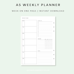 Weekly Planner Printable A5 - Week on One Page PDF | Weekly Agenda ...