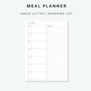 Planificateur de repas imprimable avec liste d&#39;épicerie - Modèle de planificateur de repas hebdomadaire | Liste de courses | Liste des aliments | Planificateur de menus | A4, Lettre US