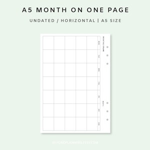 Month on one page undated - Monthly Planner Insert A5 | Month on 1 Page Horizontal | Undated Monthly Planner | Simple & Minimalist | Mo1P