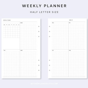 Weekly Planner Printable 2 Page - Week on Two Pages, Week at a Glance, Undated Weekly Template, Weekly Planner Inserts, Mini Calendar, WO2P
