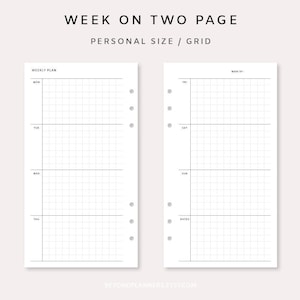 Weekly Planner Printable - Undated Weekly Planner, Week on Two Pages, Weekly Planner Inserts, Week at a Glance, Minimalist Planner Personal