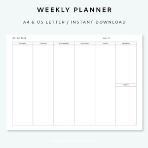 Weekly Planner Printable - Weekly Page | Vertical Weekly Planner Insert | Minimalist Simple | A4, US Letter Planner Insert | Weekly Schedule