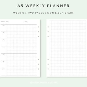 Week on two Pages Printable - Undated Weekly Planner PDF | Weekly Printable Inserts | Minimalist Weekly Page Grid | Vertical Weekly Template