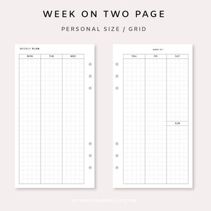 Weekly Planner Printable 2 Page - Week on two Pages personal | Weekly Planner Vertical Inserts | Undated Weekly Template | Minimalist Notes