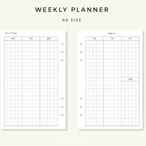 Weekly Planner Printable  pdf - Week on two Pages | Vertical Weekly Planner Inserts | Minimalist Planner Template | Weekly Schedule A6