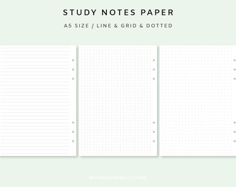 Study Notes Template - Notes Printable Paper | Printable Notes Page | A5 Notes Inserts | Printable Writing Paper | Study Notes Pages