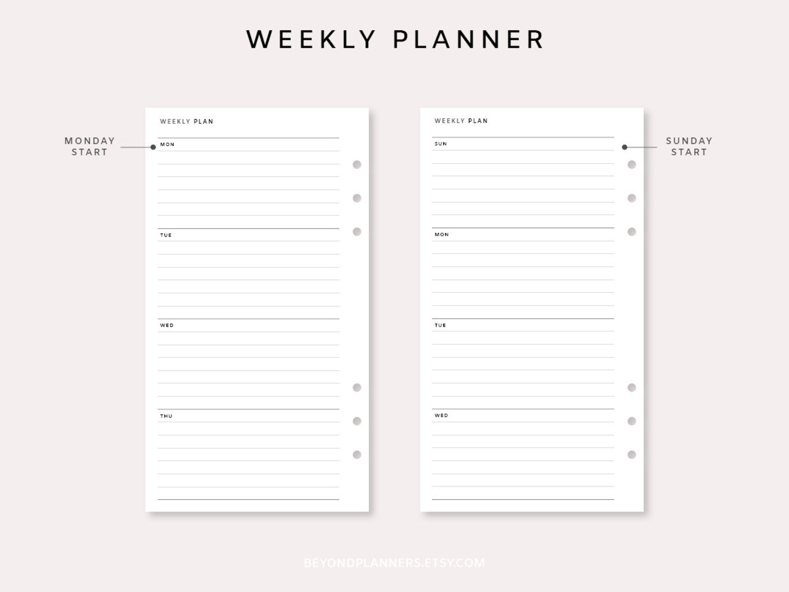 Weekly Planner Printable Week on Two Pages Weekly Planner Etsy