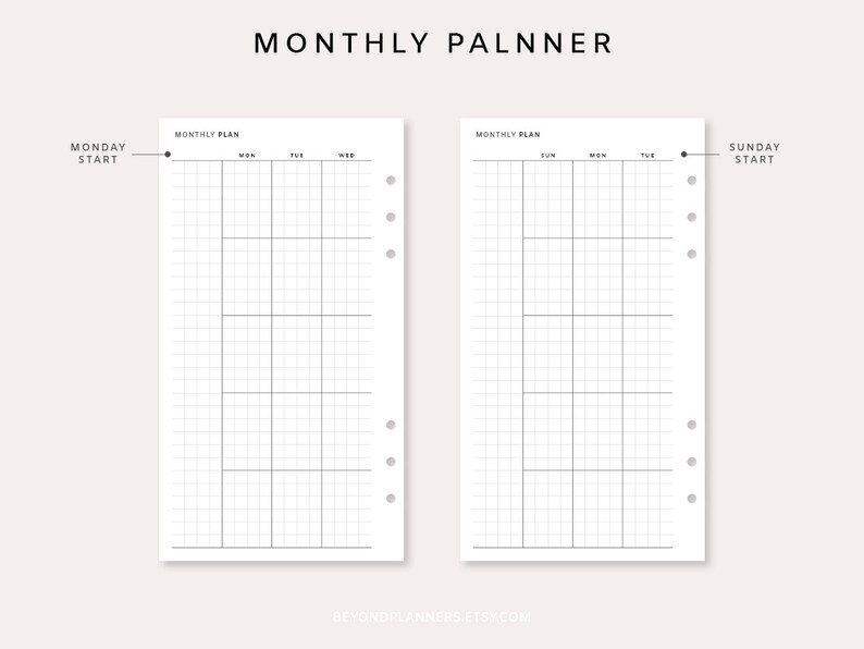 Monthly Planner Printable Personal - Month on Two Pages | Undated Monthly Planner PDF | Monthly ...