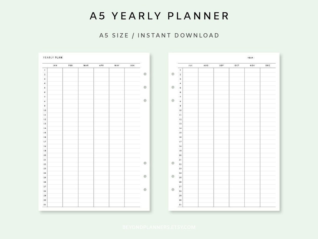 Yearly planner printable yearly overview inserts a5 year at a glance 