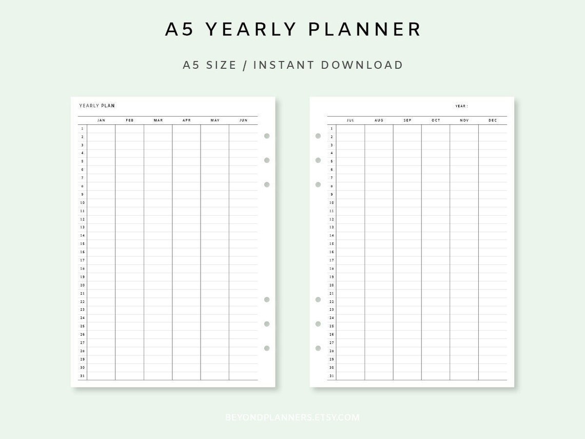 Yearly Planner Printable Yearly Overview Inserts A5 Year At A Glance