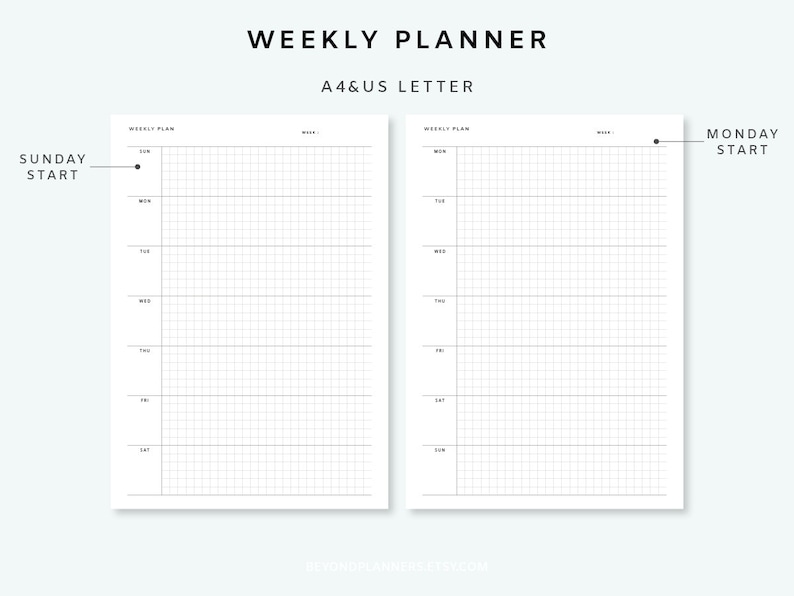 Weekly Planner Printable Page Week on One Page Inserts Undated Weekly ...