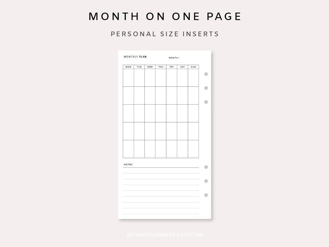 Month on One Page Personal - Undated Monthly Planner Inserts PDF ...