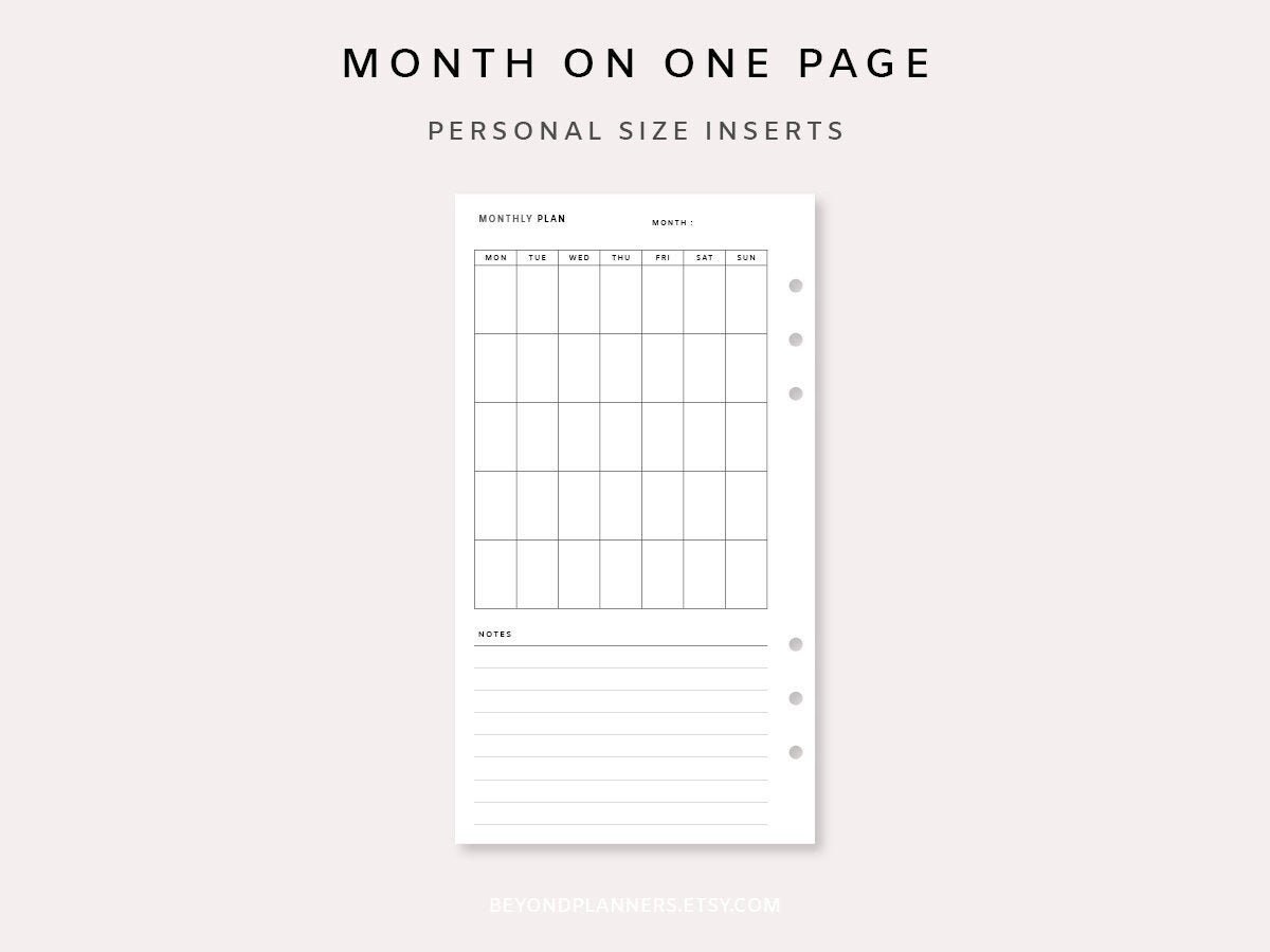 Month on One Page Personal - Undated Monthly Planner Inserts PDF ...