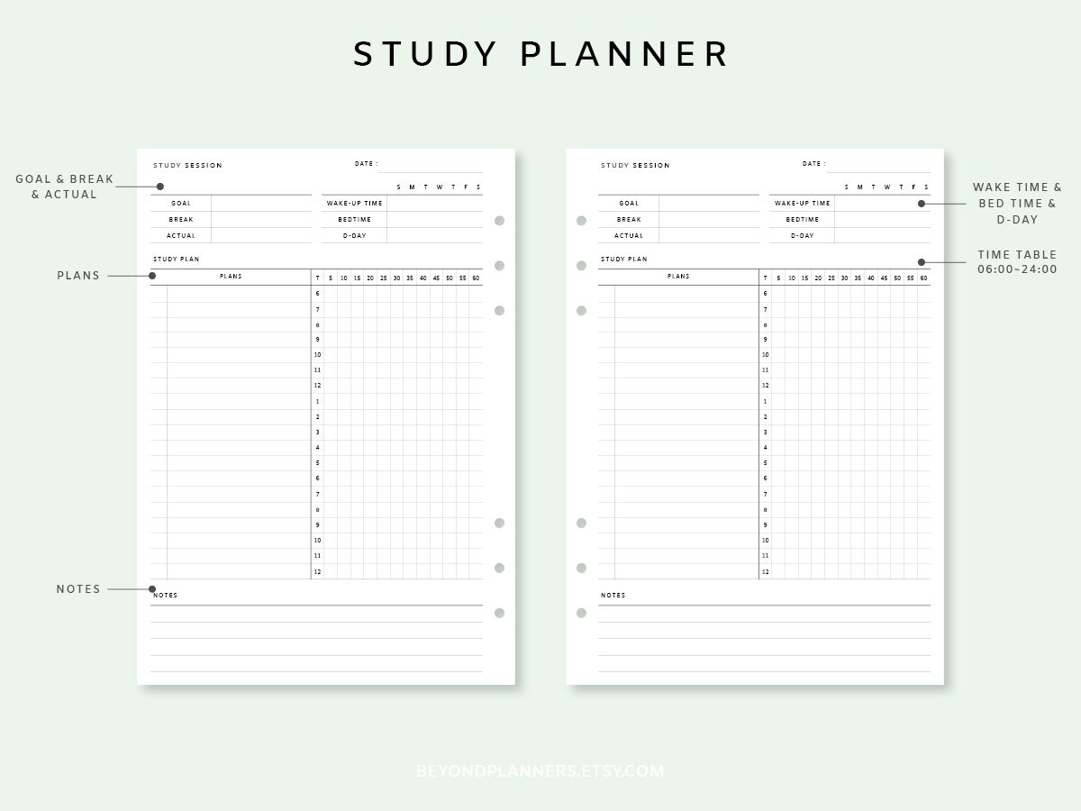 Study Planner Printable Student Planner Inserts Study Etsy Canada