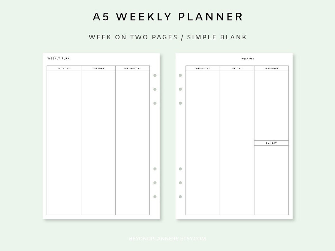 Weekly Planner Printable Vertical Week on Two Pages | Etsy