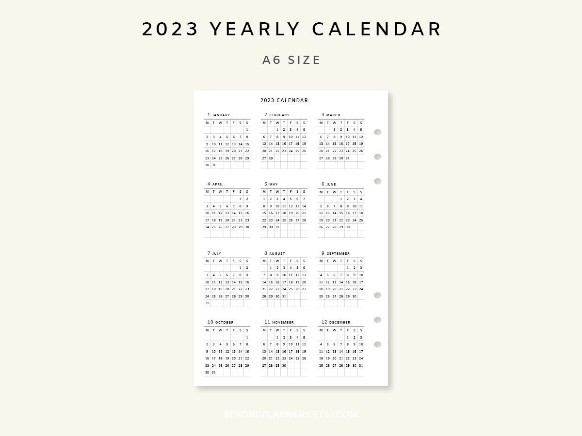 Yearly Calendar 2023 Planner Calendar Printable Year at a - Etsy