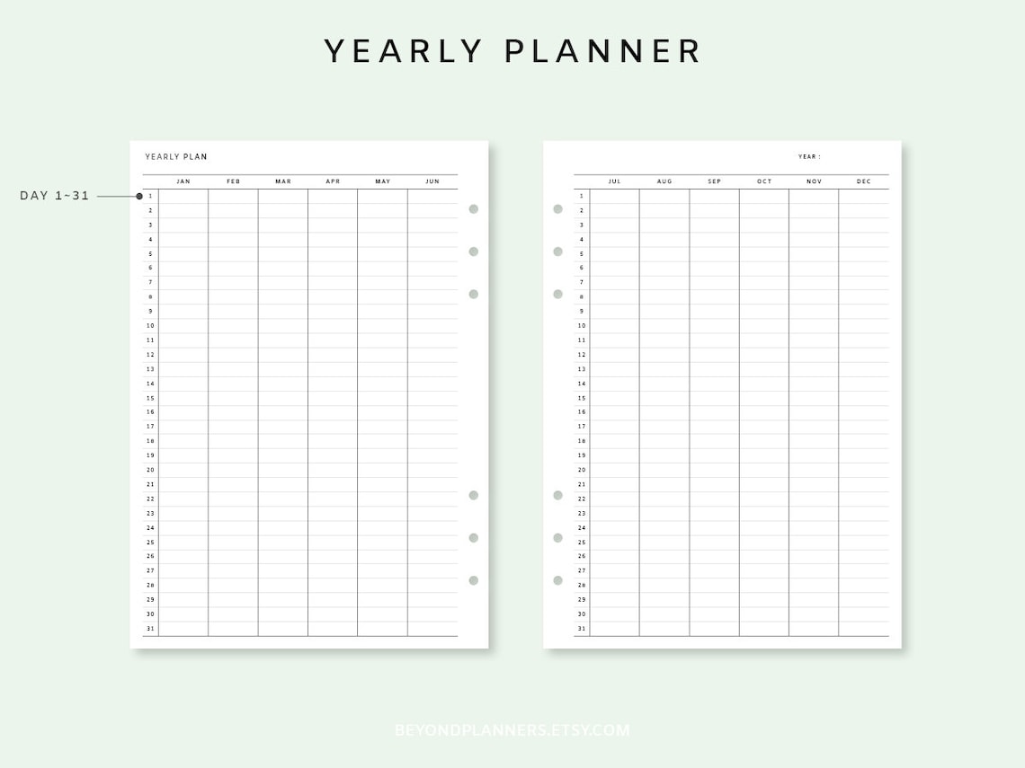 Yearly Planner Printable Yearly Overview Inserts A5, Year at a Glance ...