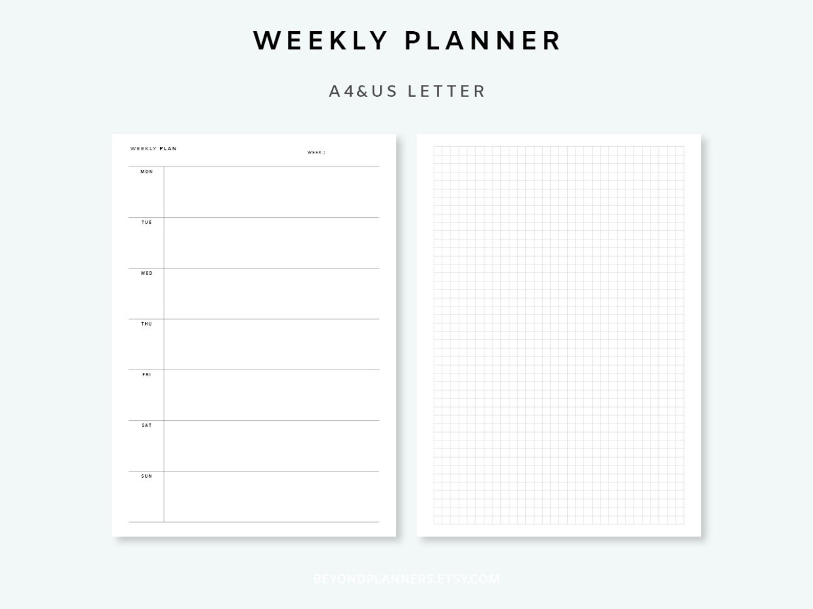 Weekly Planner Printable Vertical Planner Insert Simple - Etsy