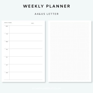 Weekly Planner Printable vertical - Planner Insert | Simple Weekly Plan | Undated Weekly Planner Page | week on one page | A4 & US Letter