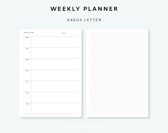 Planificateur hebdomadaire imprimable vertical - Planner Insert | Plan hebdomadaire simple | Page de planificateur hebdomadaire non daté | semaine sur une page | A4 et Lettre US