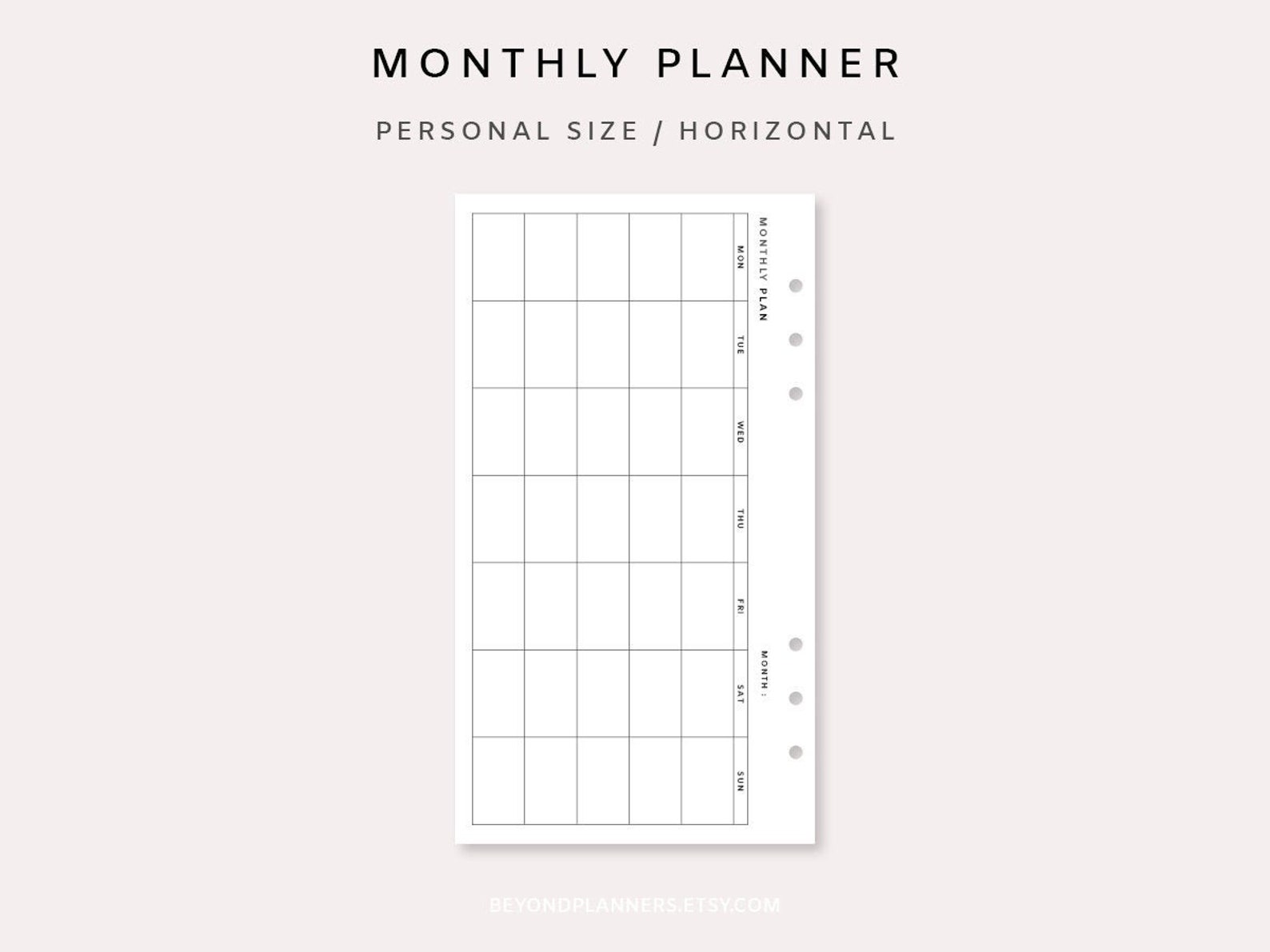 Month on One Page Undated - Monthly Planner Insert Personal | Month on ...