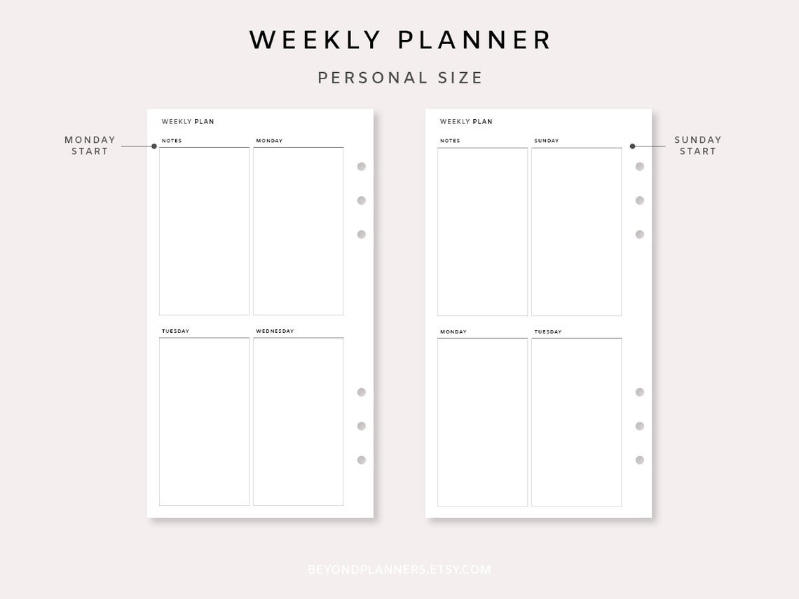 Weekly Planner Printable 2 Page - Week on Two Pages Personal | Weekly ...