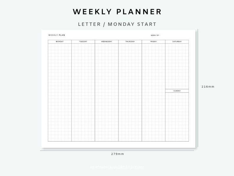 Weekly Planner Printable Horizontal Weekly Page Vertical Weekly Planner ...