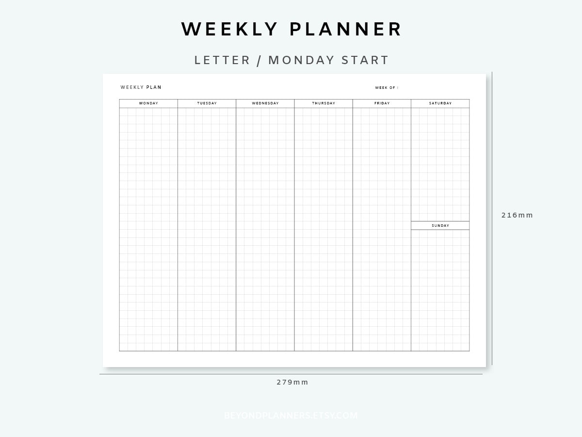 Weekly Planner Printable Horizontal Weekly Page Vertical Weekly Planner ...