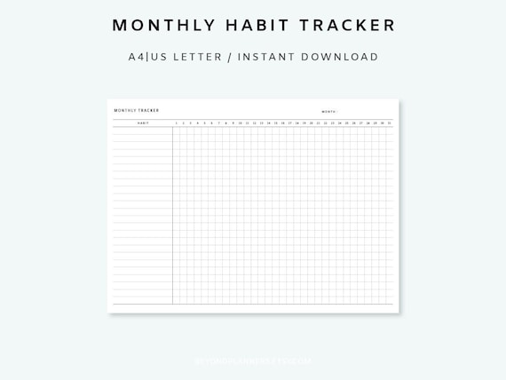Monthly Habit Tracker Printable Habit Tracker Template - Etsy