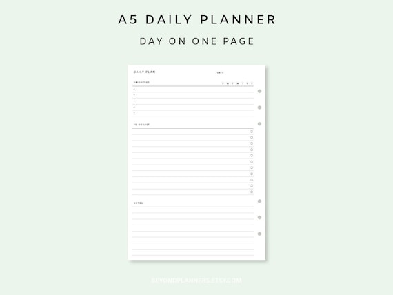 Daily Planner Printable pdf - Undated Daily Planner Inserts | A5 Daily Agenda | Daily To Do List | Minimalist Daily Pages | Daily Template