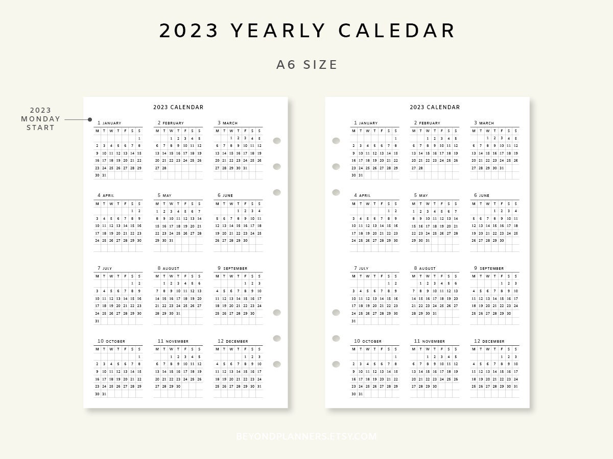 Yearly Calendar 2023 Planner Calendar Printable Year at a - Etsy